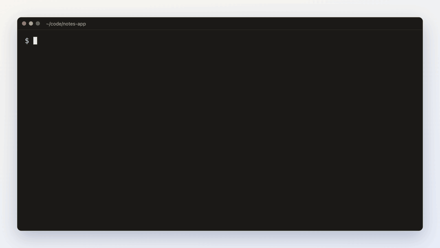 crewchat start being typed in a terminal in ~/code/notes-app: it sets up the host, starts the server and connects the folder as macbook.
